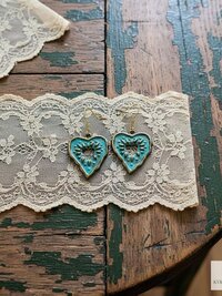 Rustic Patina Brass Heart Sunburst Earrings: Boho Jewelry