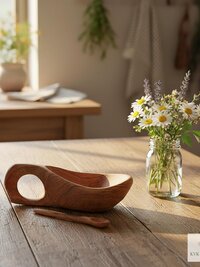 Hand Carved Olive Wood Salt Pot with Handle: Kenyan Kitchen Decor