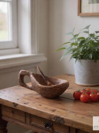 Hand Carved Olive Wood Salt Pot with Handle: Kenyan Kitchen Decor