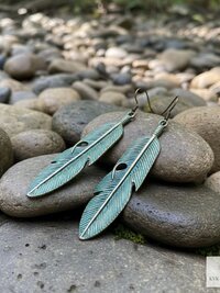 Patina Feather Earrings - Boho Statement Jewelry