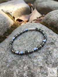 Hematite Cube Silver Bead Bracelet