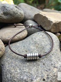 Boho Leather & Silver Bead Bracelet - Adjustable Minimalist Style