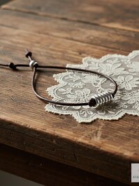 Boho Leather & Silver Bead Bracelet - Adjustable Minimalist Style