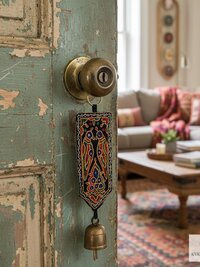 Boho Shisha Mirror Embroidery Fabric Banner Chime - Recycled Indian Wall Bell