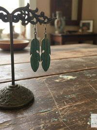 Patina Feather Earrings - Boho Statement Jewelry