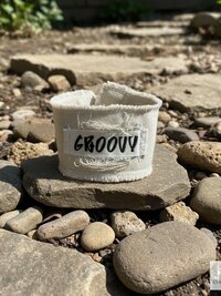GROOVY Beige Fabric Cuff Bracelet - Vintage Button Textile Wristband