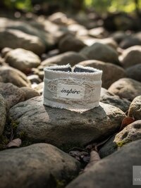 Inspire Boho Cuff Bracelet – Sandstone Cotton Fabric, Vintage Button Closure