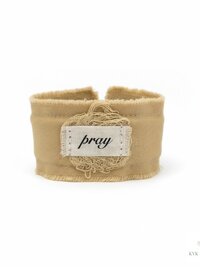 PRAY Boho Cuff Bracelet – Cotton Fabric, Vintage Crochet, Button Closure