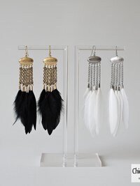 Brass and Feather Chandelier Earrings