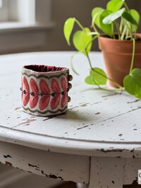 Ravishing Red/Pink Embroidered Leaf Cuff & Flower