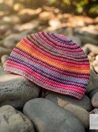 Pink Stripe Kufi Skull Cap, Crocheted Beanie Hat, Ethically sourced