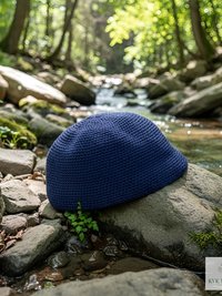 Navy Kufi Skull Cap - Crocheted Beanie Hat, Ethically sourced
