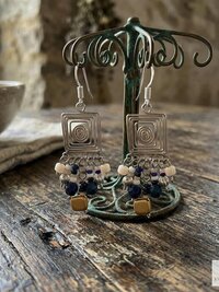Handcrafted Square Wire and Bead Dangle Earrings - Chic Bohemian Jewelry