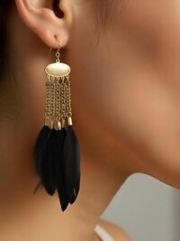 Brass and Feather Chandelier Earrings