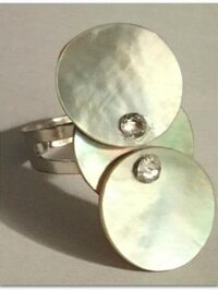 Blue/Gray Mother of Pearl Three Circular Ring Accented with Swarovski Rhinestones