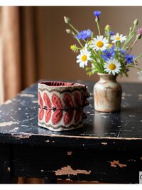 Ravishing Red/Pink Embroidered Leaf Cuff & Flower