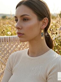 Boho Gold Bar Earrings with Beaded Accents & Wire Wrapping - Handcrafted Mixed Media Jewelry