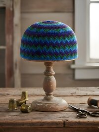 Blue Zig Zag Kufi Skull Cap, Crocheted Beanie Hat, Ethically sourced