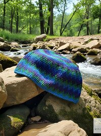 Blue Zig Zag Kufi Skull Cap, Crocheted Beanie Hat, Ethically sourced
