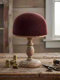 Maroon Kufi Skull Cap, Crocheted Beanie Hat, Ethically sourced