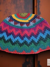 Rainbow Kufi Skull Cap, Crocheted Beanie Hat, Ethically sourced
