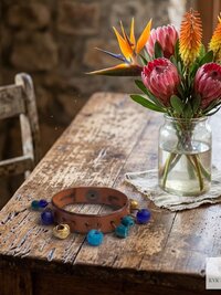 Handcrafted Boho Leather Cuff with Brass and Glass Beads - Hippie Fashion, Bohemian Jewelry