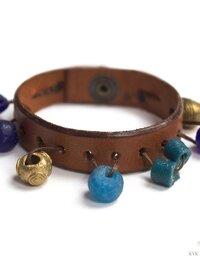 Handcrafted Boho Leather Cuff with Brass and Glass Beads - Hippie Fashion, Bohemian Jewelry