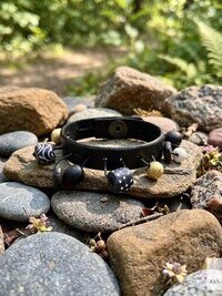Handcrafted Boho Leather Cuff with Brass and Glass Beads - Hippie Fashion, Bohemian Jewelry