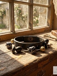 Handcrafted Boho Leather Cuff with Brass and Glass Beads - Hippie Fashion, Bohemian Jewelry
