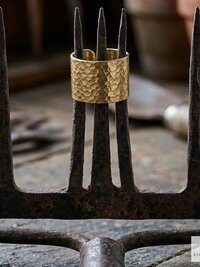 Artisan Hammered Wide Band Brass Ring, Handmade Open Cuff Statement Ring