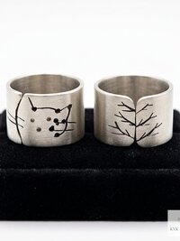 Silver-Plated Brass Cat Tree Face Ring, Rustic Boho Adjustable Statement Jewelry