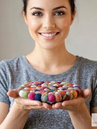Colorful Wool Felt Ball Trivet, Boho Kitchen Hot Pad, Handwoven Table Pot Holder