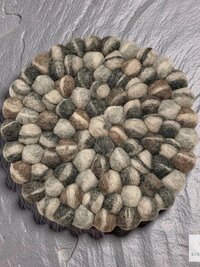 Mixed Gray Wool Felt Ball Trivet, Boho Kitchen Hot Pad, Coaster Table Pot Holder