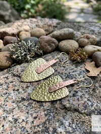 Mixed Metal Hammered Arrowhead Earrings – Handcrafted Brass and Copper Design