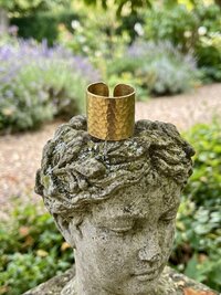 Artisan Hammered Wide Band Brass Ring, Handmade Open Cuff Statement Ring