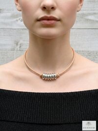 Boho Leather & Silver Bead Necklace - Adjustable Minimalist Style