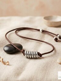 Boho Leather & Silver Bead Necklace - Adjustable Minimalist Style