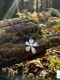 Silver Boho Flower Choker Necklace, Brown Suede Botanical Pendant