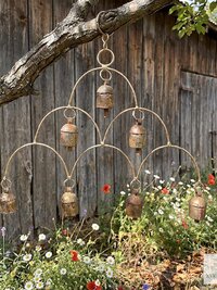 Artisan Chandelier Bells Wind Chime, Recycled Metal Garden Decor, Outdoor Patio Hanging Bells
