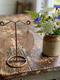Handcrafted Gold Leaf Earrings, Elegant Botanical Dangles, Delicate Nature Jewelry Drops