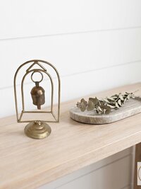 Zen Bell on Stand Peaceful Chime - Handcrafted Artisan Boho Metal Decor, 6 Inch