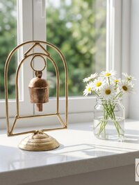 Zen Bell on Stand Peaceful Chime - Handcrafted Artisan Boho Metal Decor, 6 Inch