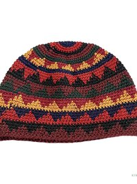 Earth Zig Zag Kufi Skull Cap - Crocheted Beanie Hat, Ethically sourced