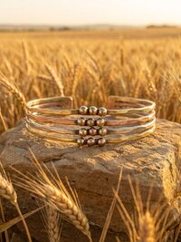Hammered Mixed Metal Beaded Cuff Bracelet: Handcrafted Boho Jewelry