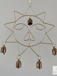 Handmade Sun Windchime - Artisan Metal Garden Decor Brass Bells