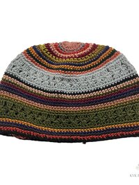 Striped Kufi Skull Cap, Crocheted Beanie Hat, Ethically sourced