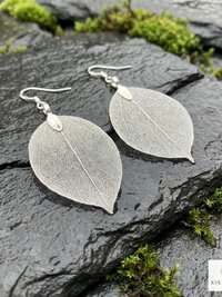 Handcrafted Silver Leaf Earrings - Sterling Silver Wire Botanical Jewelry