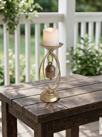 Zen Bell Votive Candle Holder - Artisan Metal Chime Altar Display Stand, 6.5 Inch