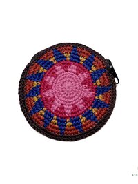 Round Crochet Coin Purse from Guatemala, Colorful Artisan Zipper Pouch