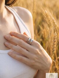 Sterling Silver Wide Band Ring, Boho Dot Detail, Handmade